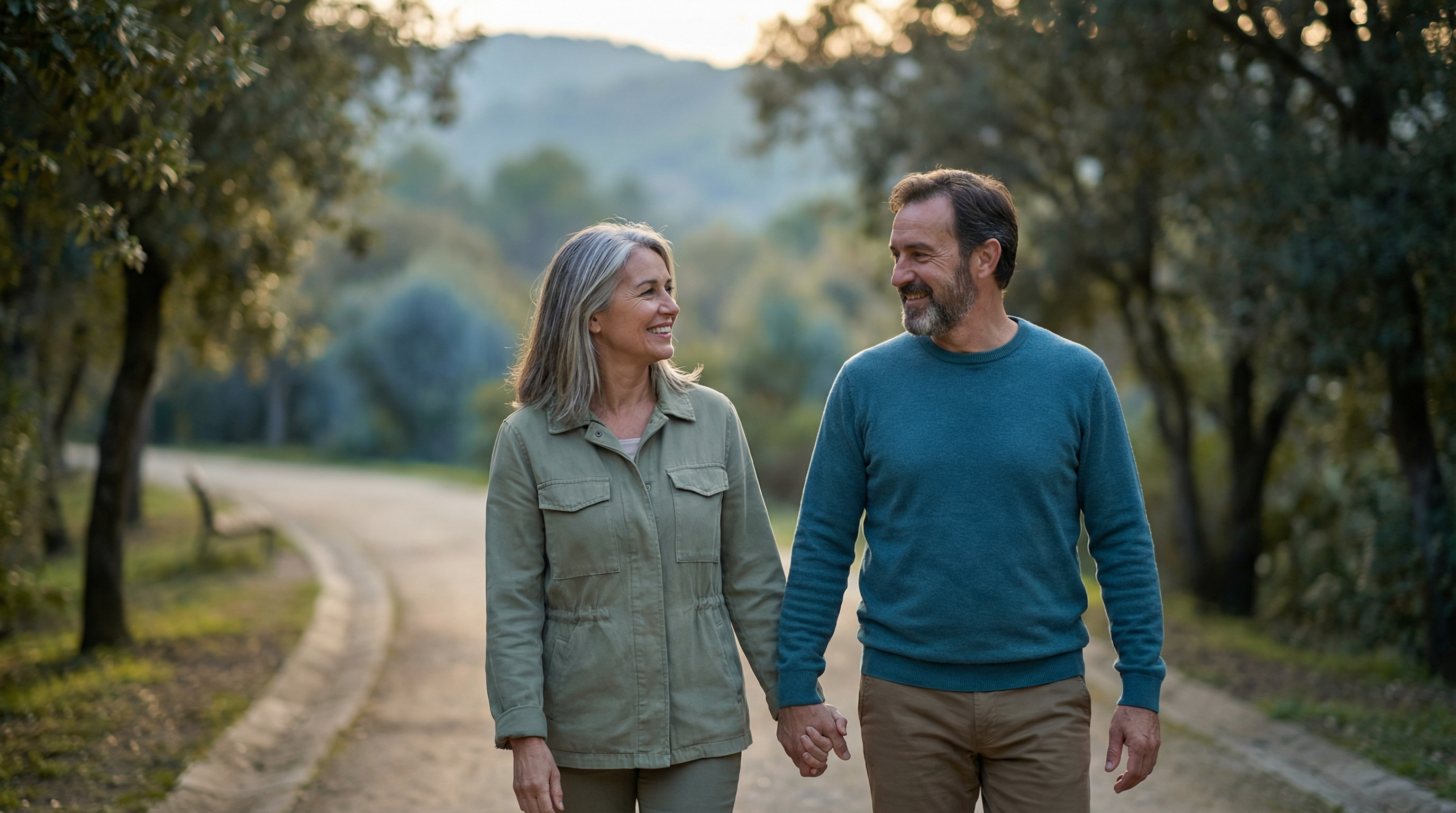 Happy couple walking in nature